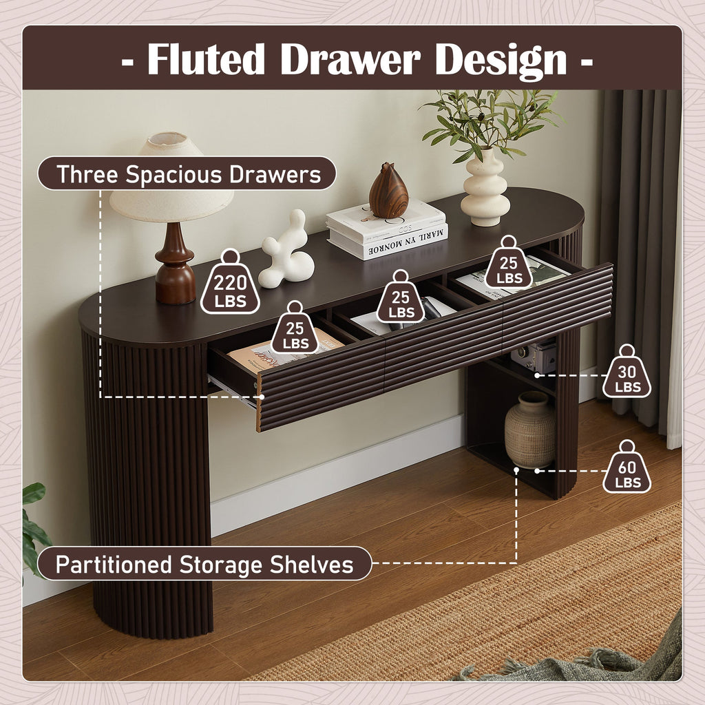 Retro Console Table with Storage, 3 Drawers