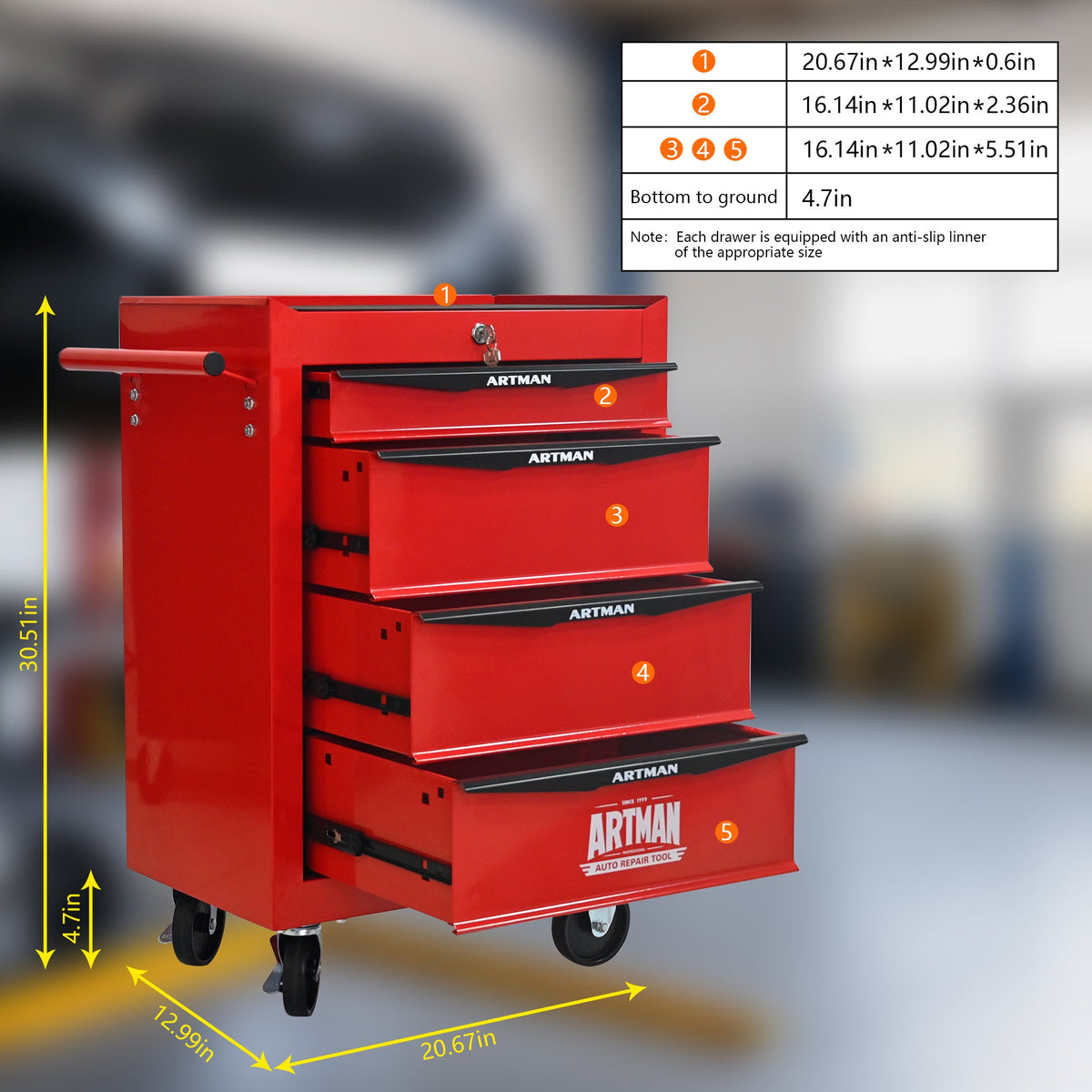 Rolling Metal Tool Chest with 4 Drawers