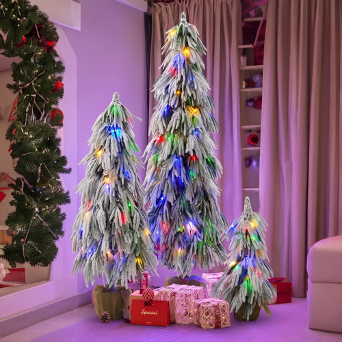 Pre-Lit Flocked Christmas Tree Set of 3 (3FT, 4.5FT, 6FT)