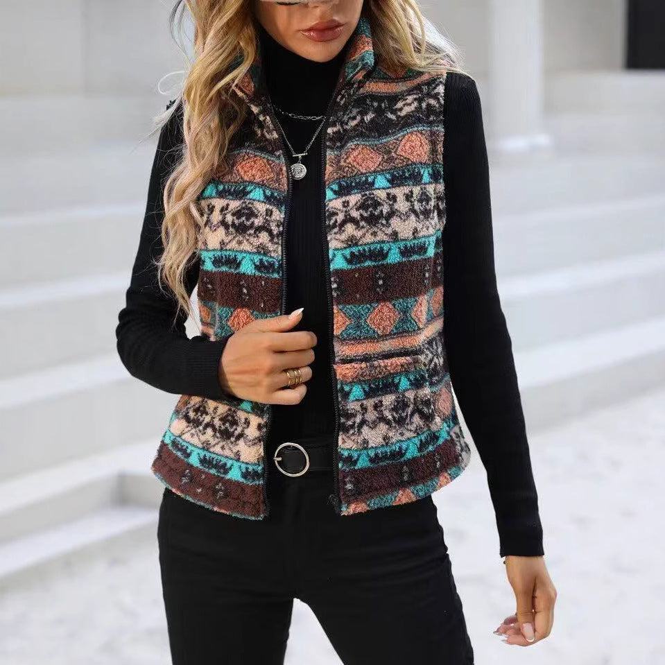 Womens Plush Casual Zippered Vest For Autumn And Winter