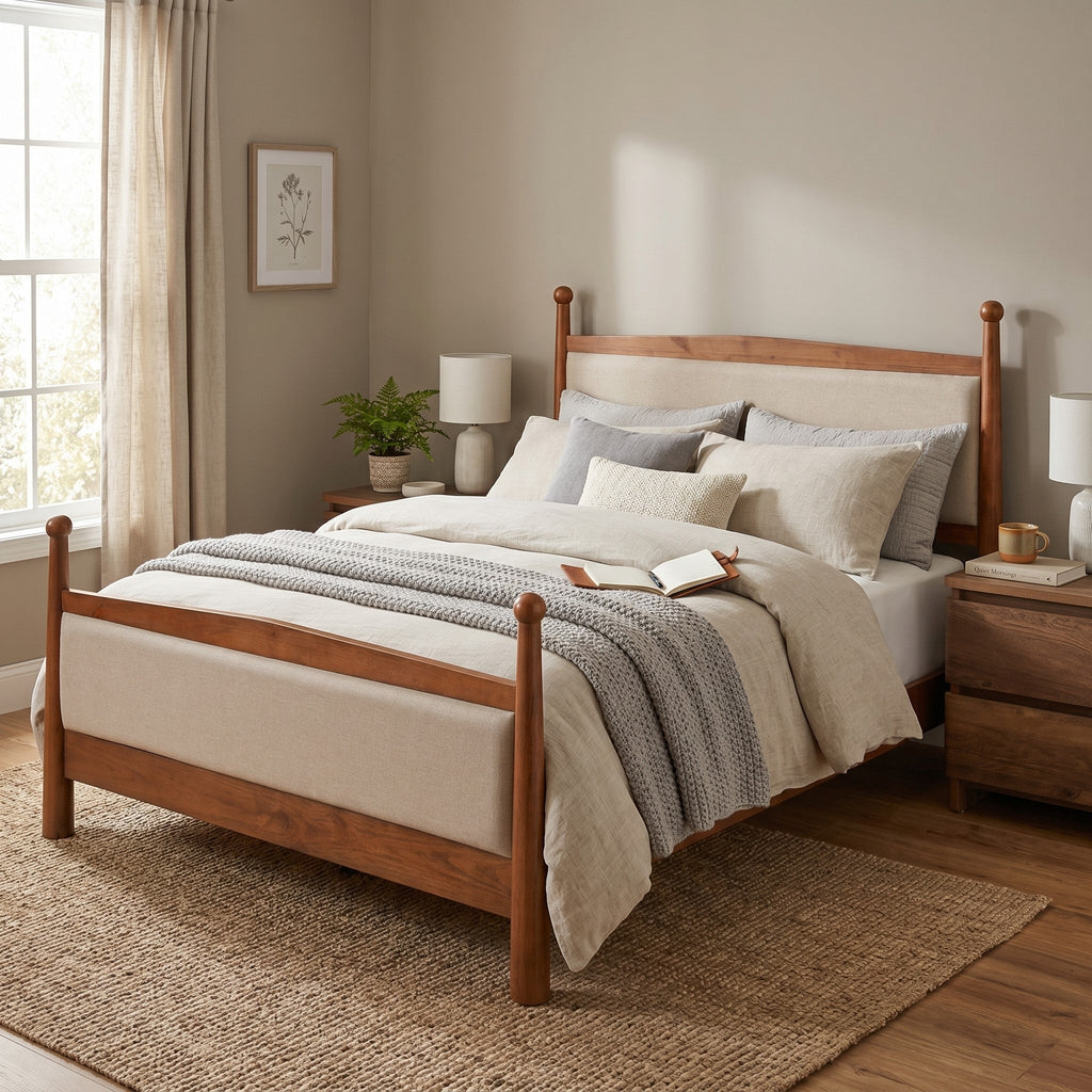 Queen Size Upholstered Platform Bed Frame with Wooden Slat Support