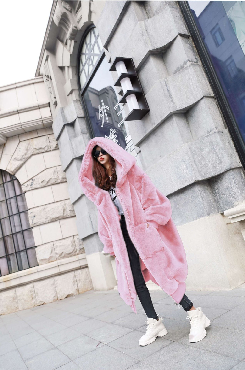 Rex Rabbit Fur Thickened Long Hooded Fur Coat Women