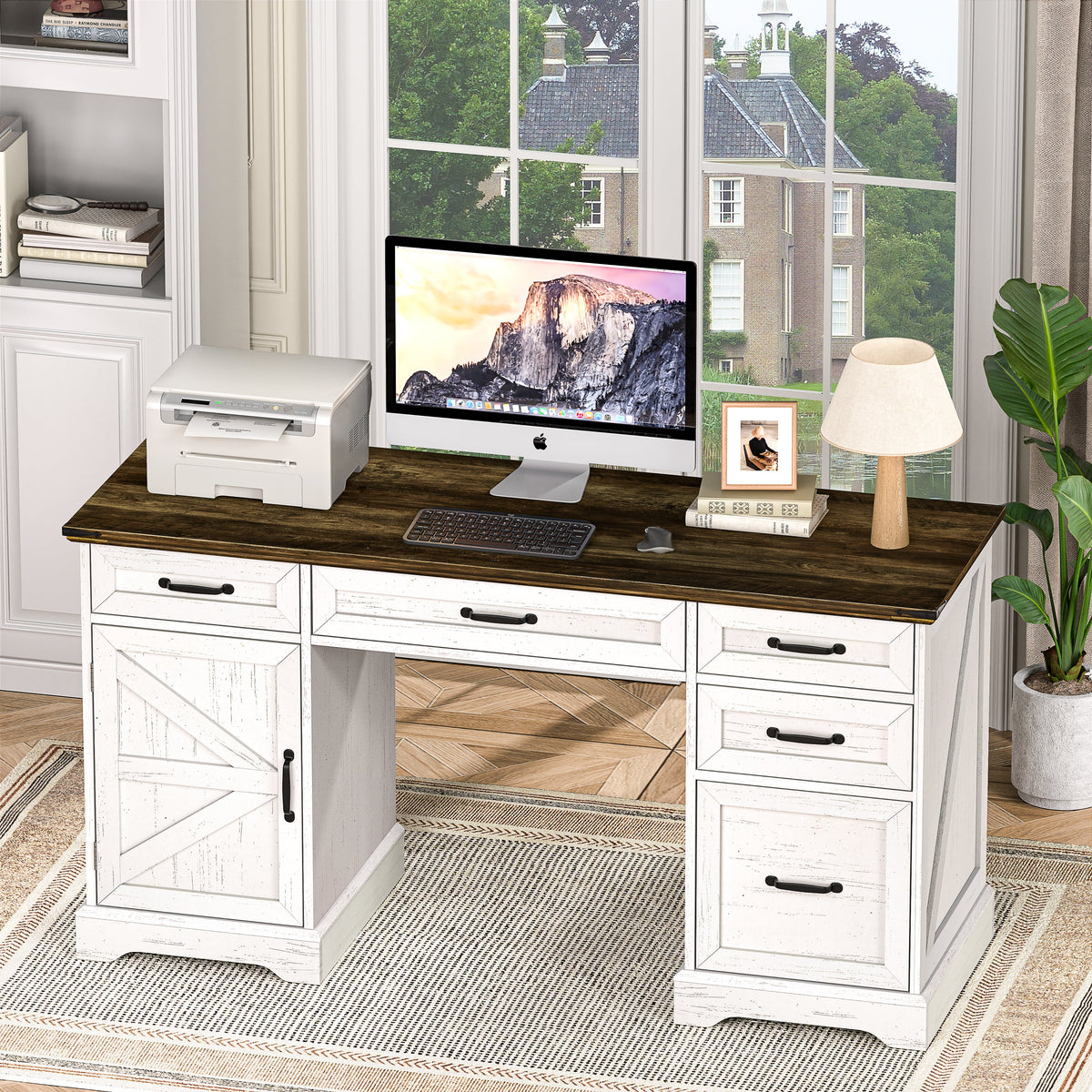 58" Farmhouse Executive Desk Modern Computer Desk