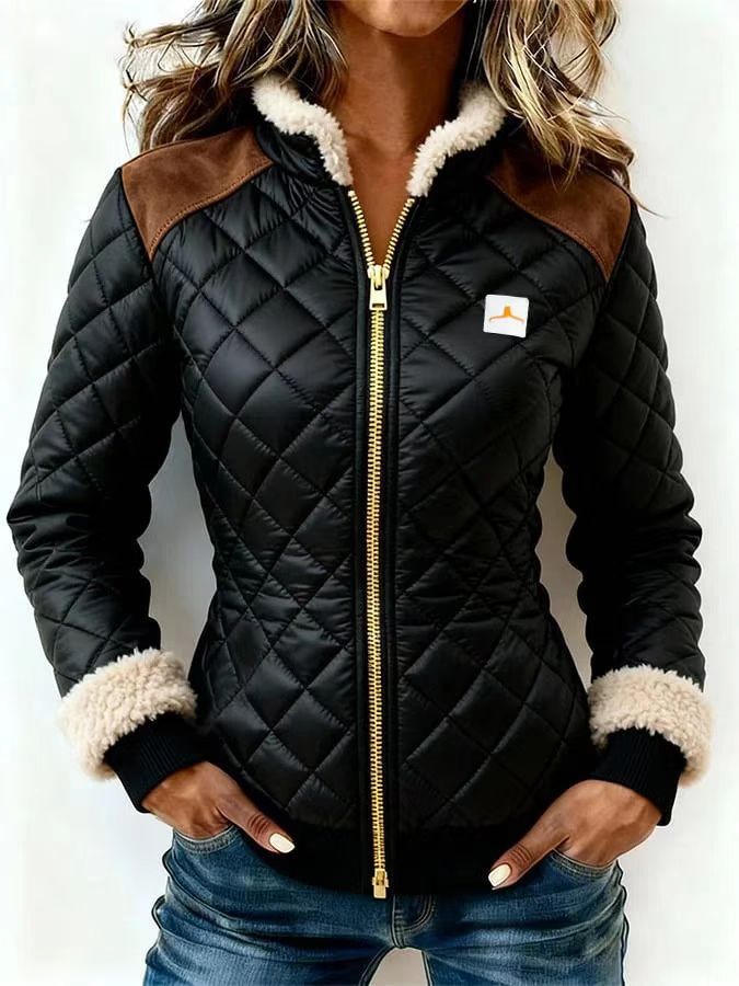 Womens Quilted Jacket With Fur And Zipper Coat