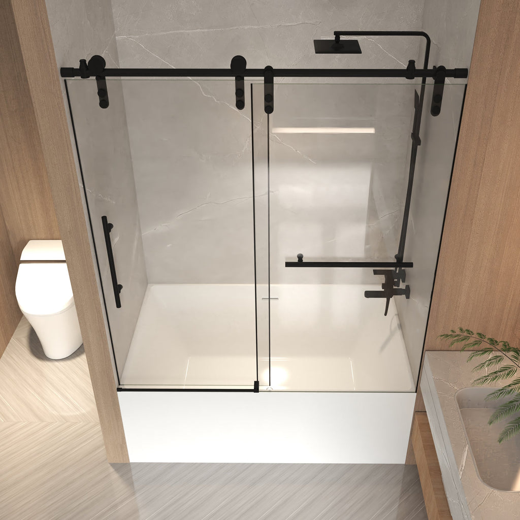 Frameless Sliding Bathtub Door - Matte Black