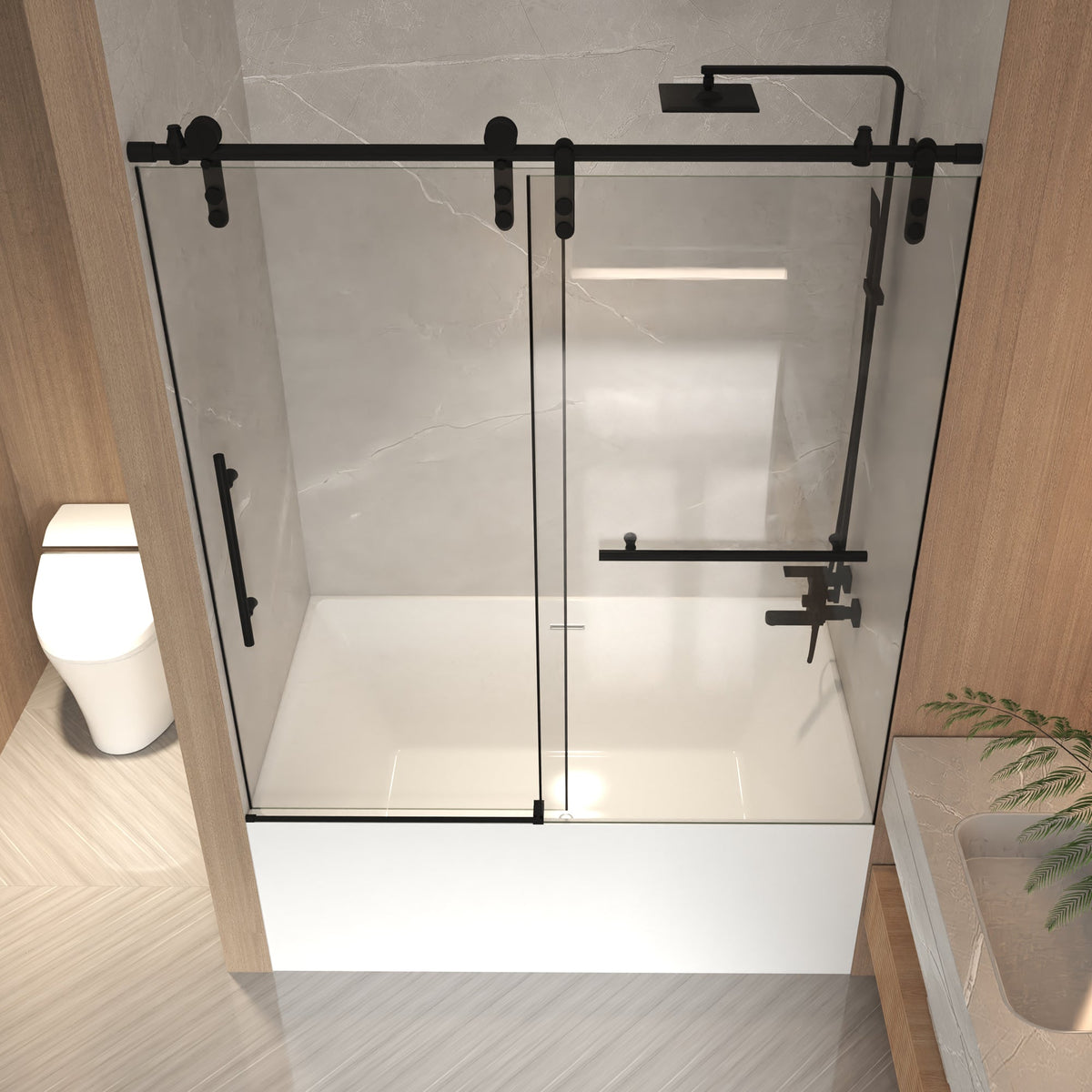 Frameless Sliding Bathtub Door - Matte Black