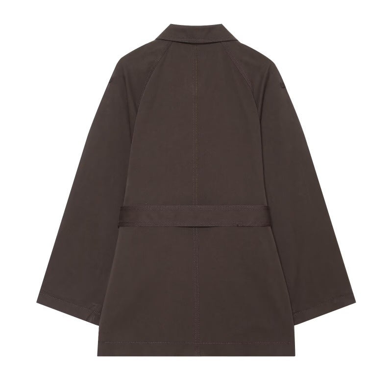 Elegant Belted Twill-textured Trench Coat