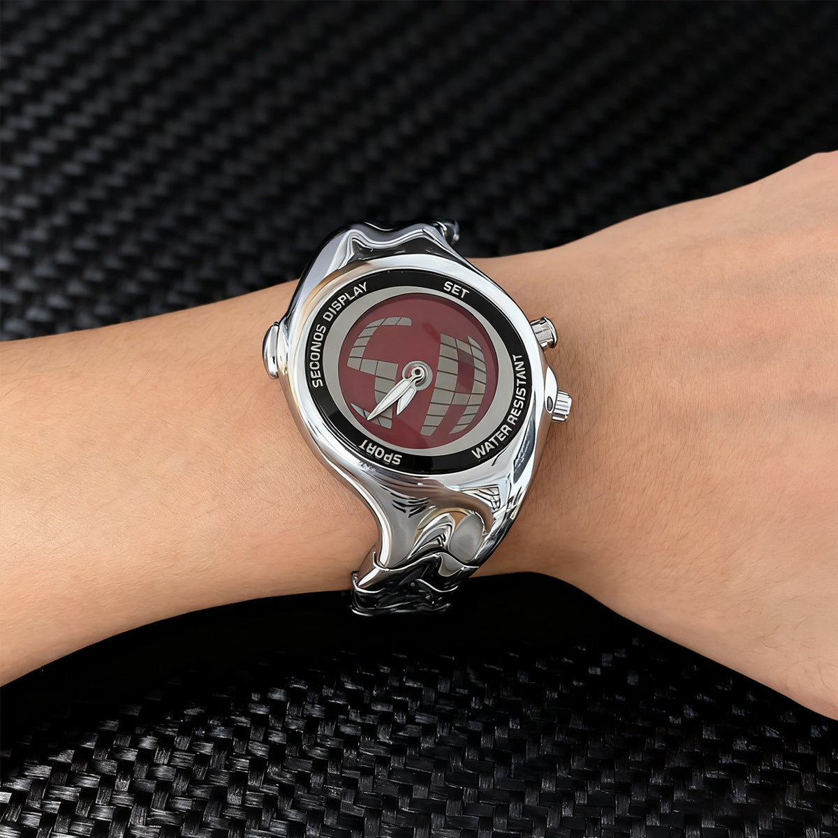 Mens Twisted Vintage Asymmetric Dual-Display Watch