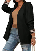 Womens Leopard-Print Patchwork Long-Sleeve Blazer