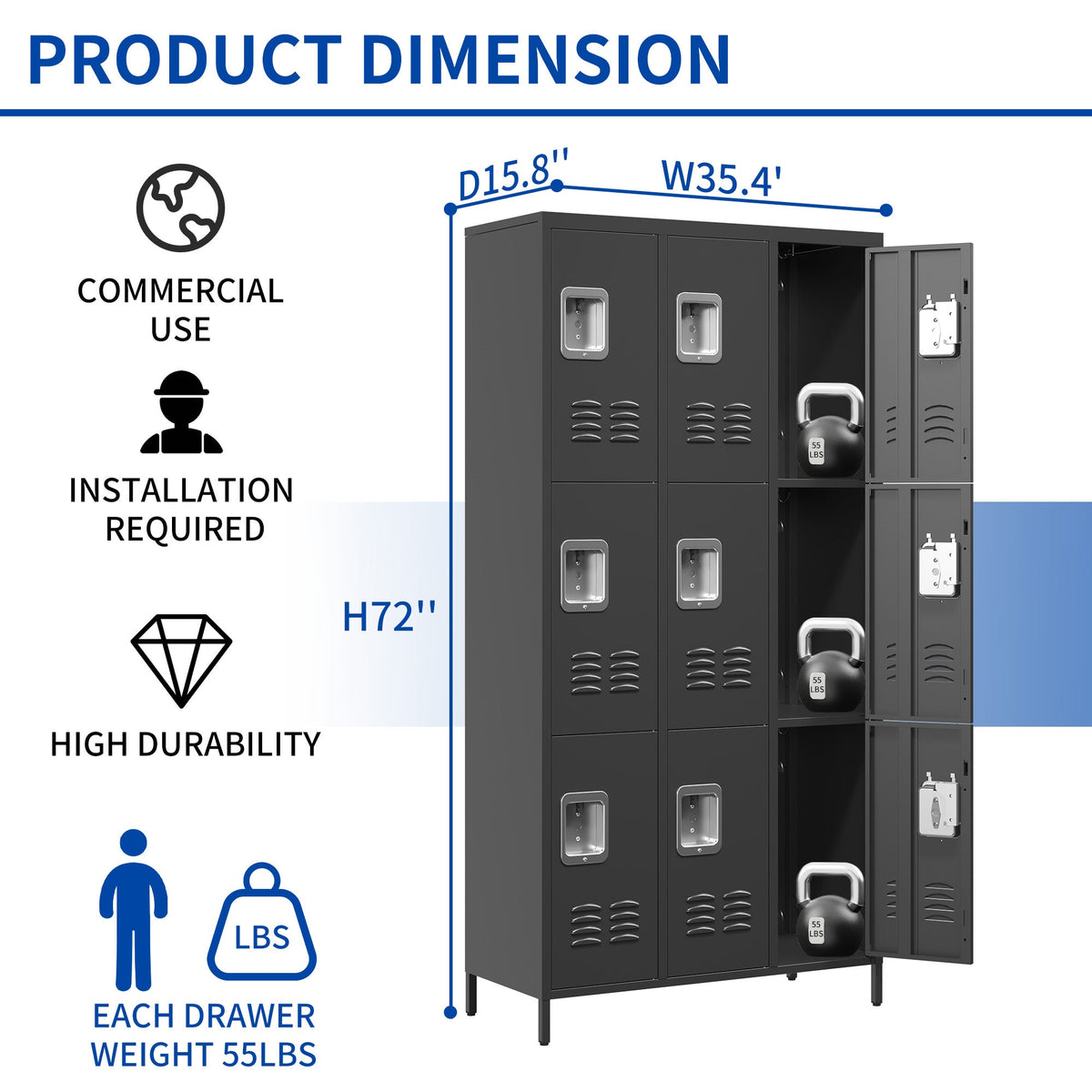 9 Door 72"H Metal Lockers with Lock for Employees