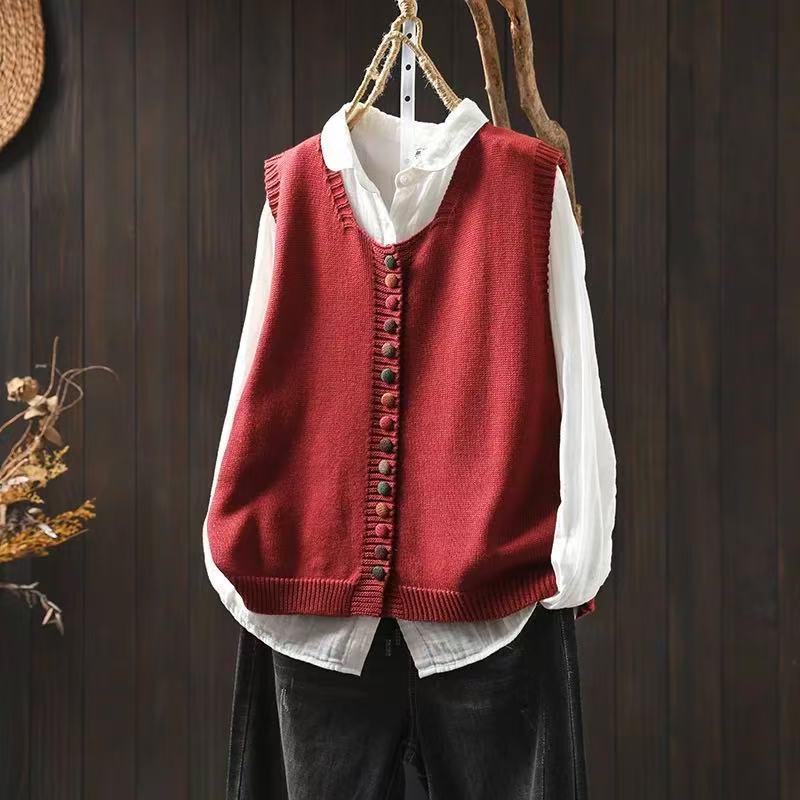 Colored Button Cotton Thread Knitted Vest