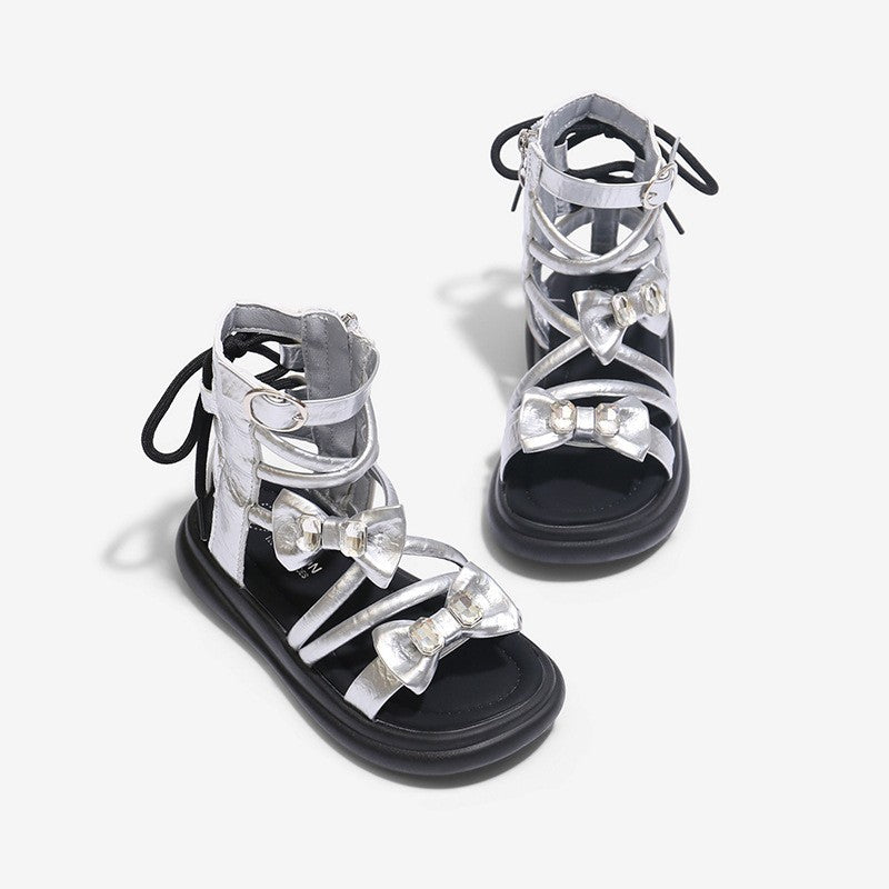2026 Summer New Girls Roman Sandals, Bow Princess Style Soft Sole Non-slip Kids Roman Boots, Korean Fashion
