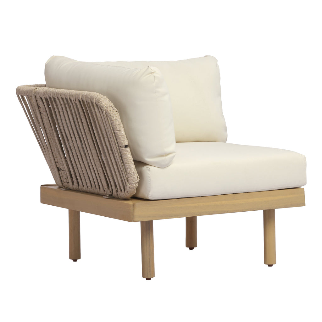 7-Piece Acacia Wood Outdoor Sectional Sofa Set with Rope Back