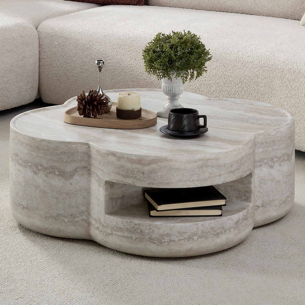 31.5" Clover Round Faux Marble Coffee Table