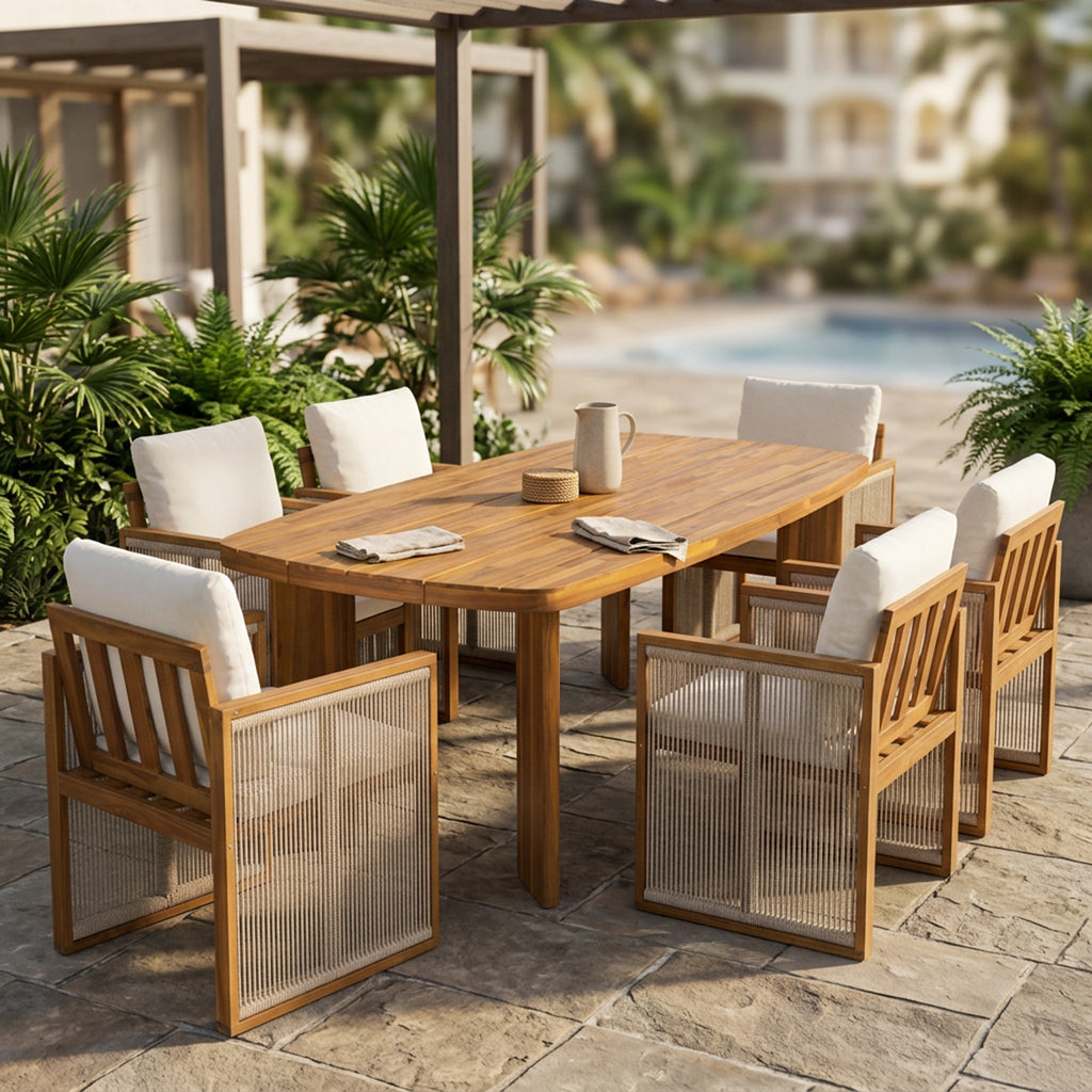 7-Piece Outdoor Patio Dining Set with Teak Finish
