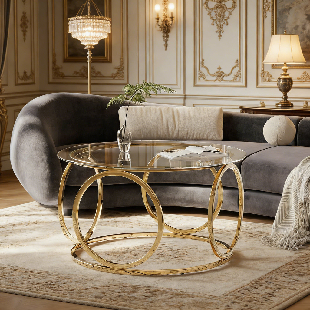 31.5" Modern Round Glass Top Coffee Table