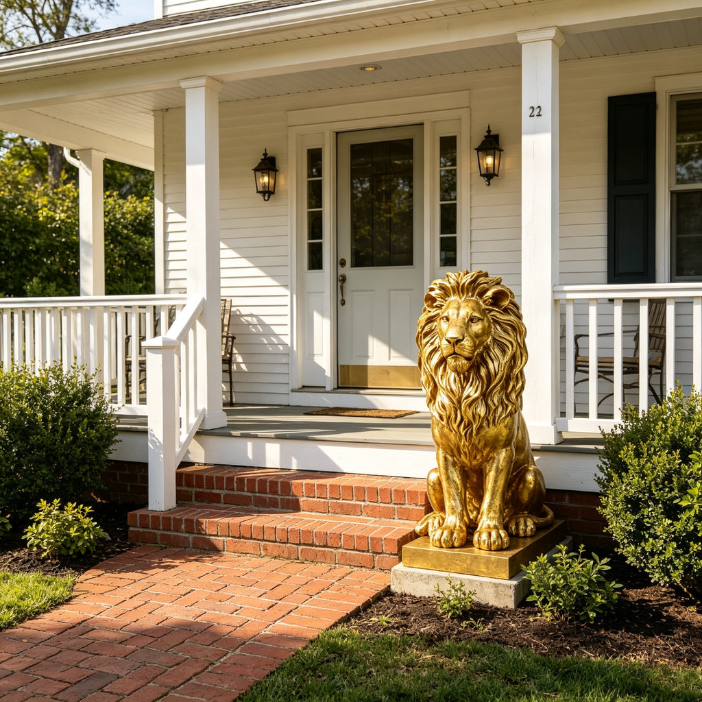 24" Golden Lion Statue - Outdoor Guardian Sculpture
