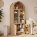Tall Arched Top Storage Cabinet with Tempered Glass Doors
