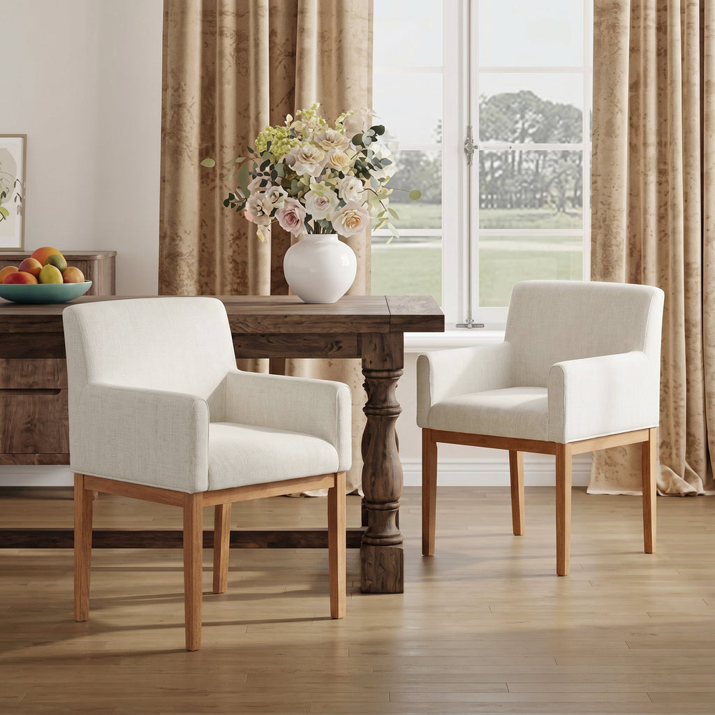 Modern Upholstered Dining Chair with Arms (Set of 2)