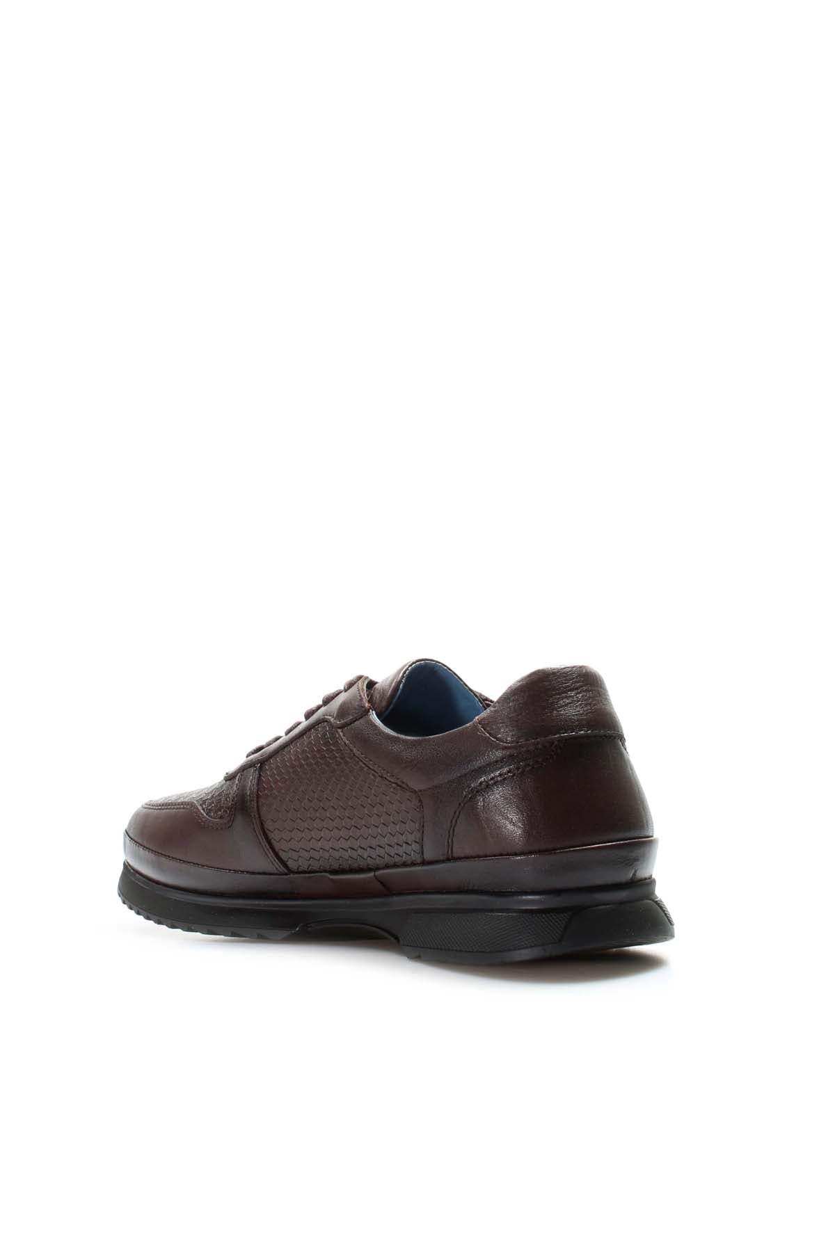 Men's Brown Leather Sneakers with Embossed Croc Texture - Wessi