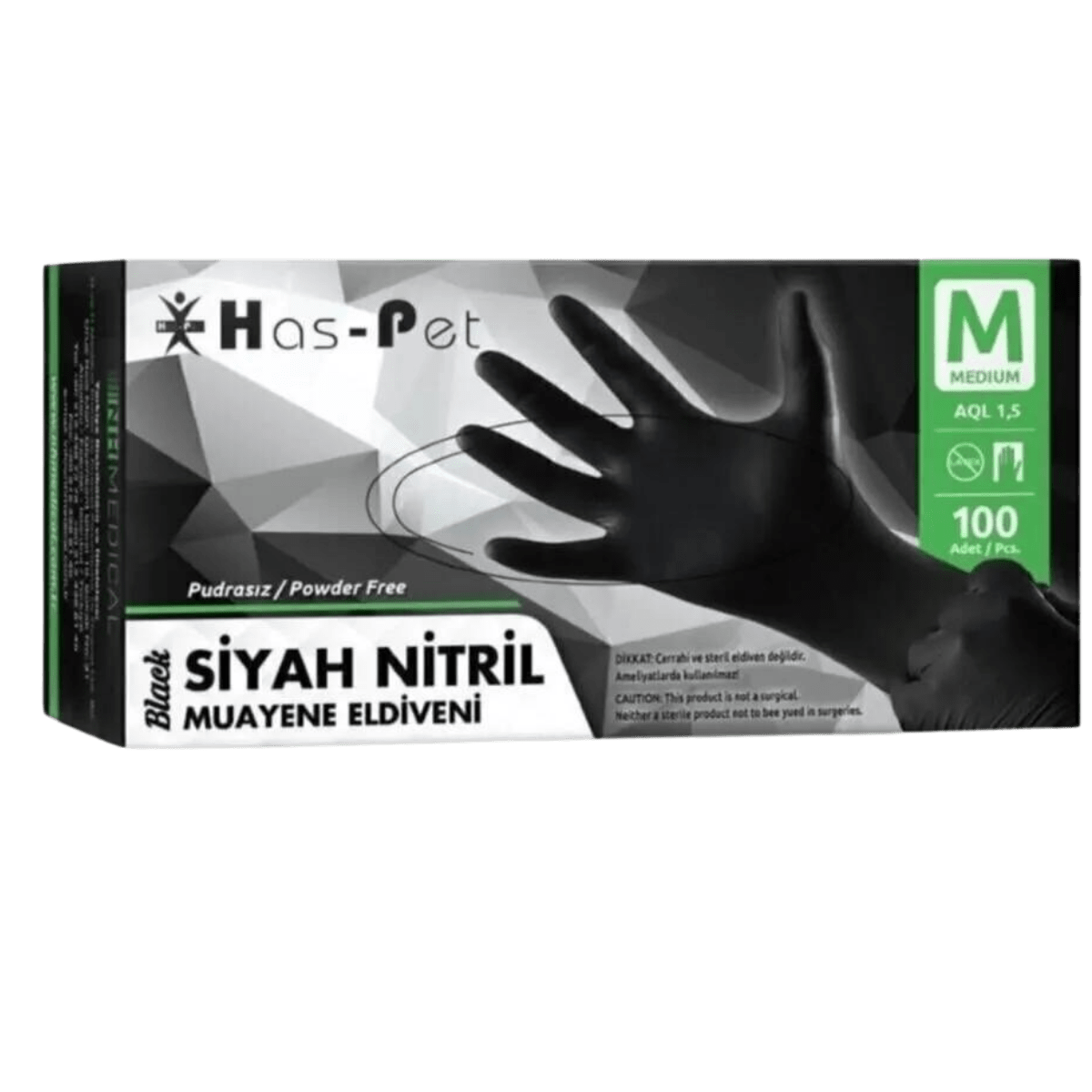 Haspet Black Nitrile Gloves Powder-Free Medium 100 Count