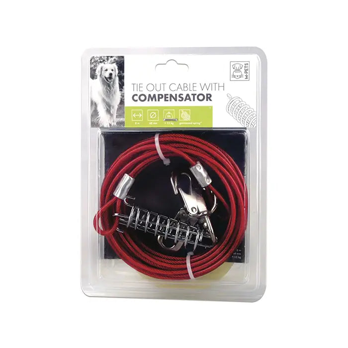M-Pets Compensator Garden Tie-Out Cable for Dogs Red 8m