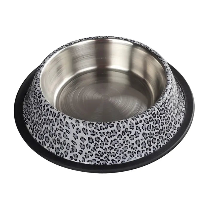 Oripet White Leopard Steel Pet Bowl Non-Slip Base 24 oz
