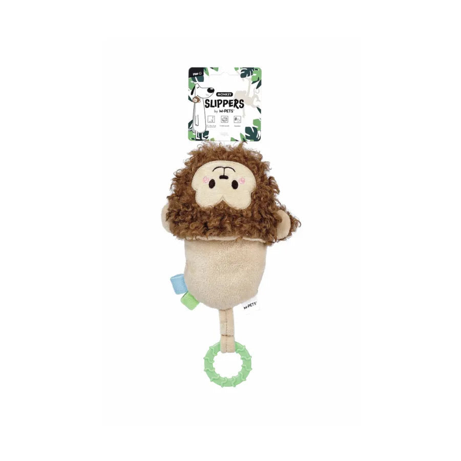 M-Pets Slippers Monkey Brown Plush Dog Toy