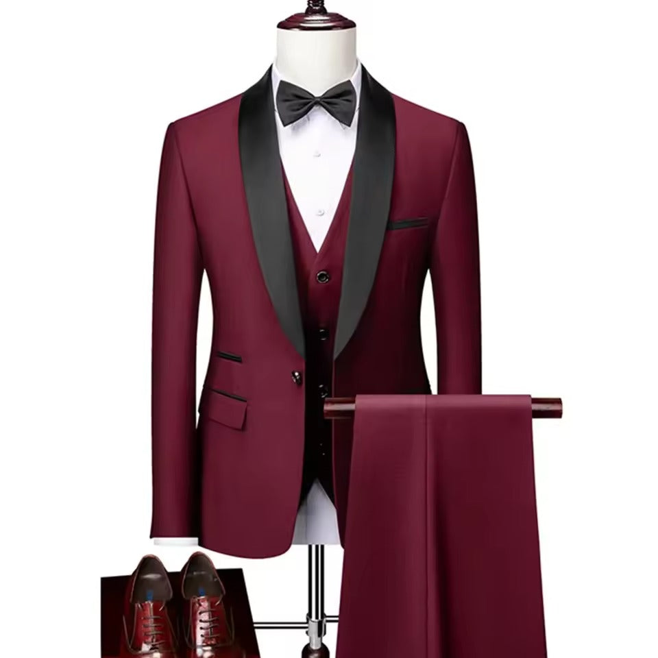 NNEOBA Mens Skinny 3-Piece Tuxedo Set Formal Suit (Red)