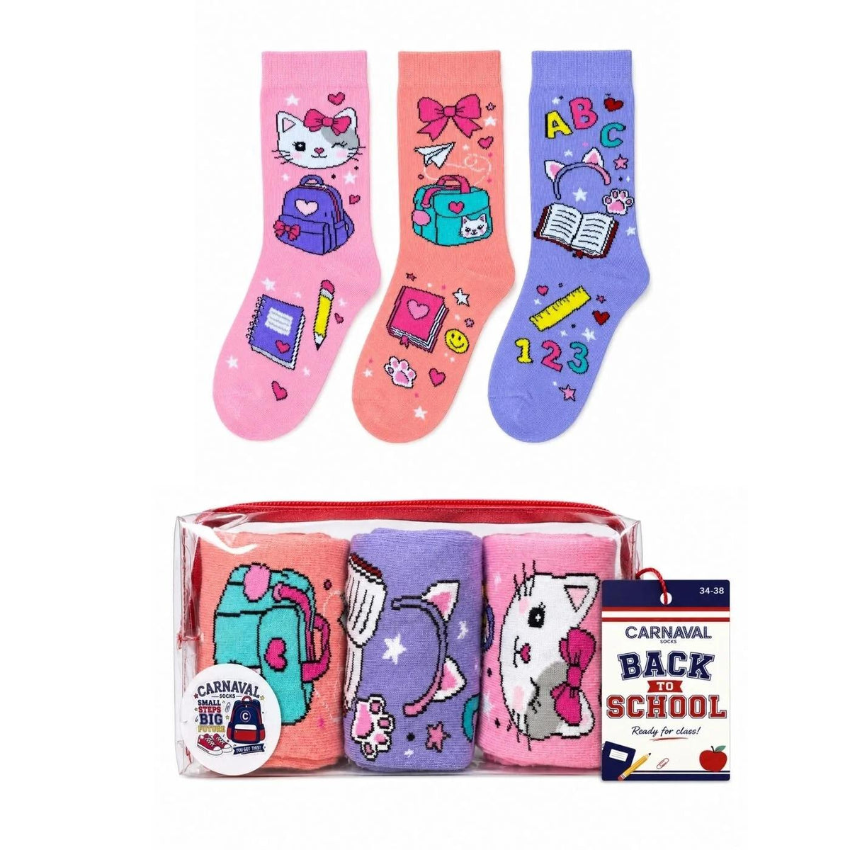 Carnaval Socks Back to School Pencil Case Girls Socks 3-Pack