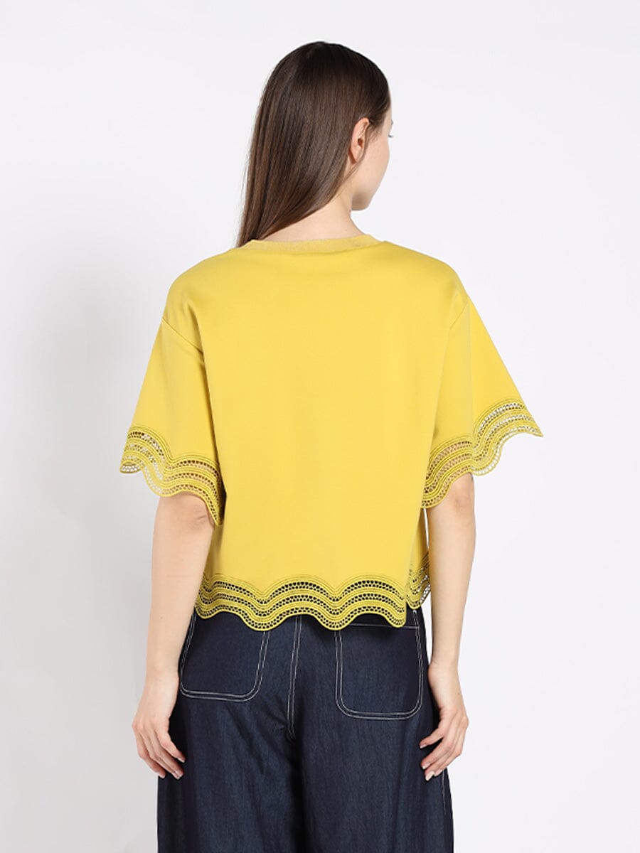 Gracia Fashion Women's Lace Wavy Hem Short Sleeve T-Shirt