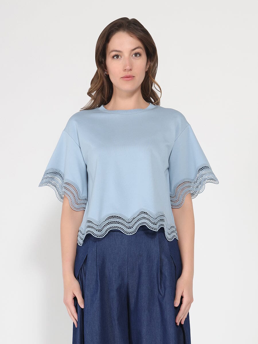 Gracia Fashion Women's Lace Wavy Hem Short Sleeve T-Shirt