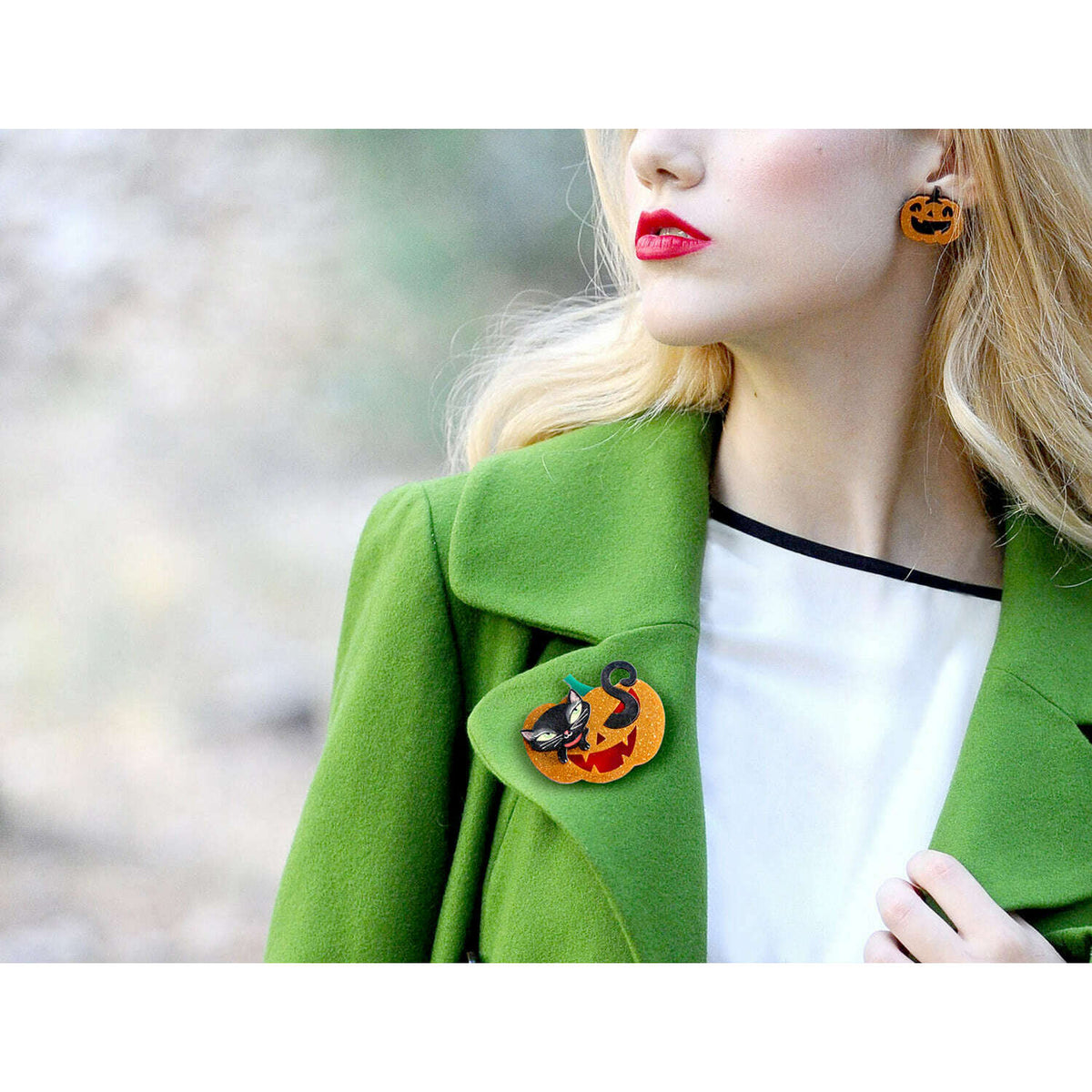 Pumpkin with Black Kitten Brooch by Laliblue | PRE-ORDER SHIPS IN 2-3 WEEKS
