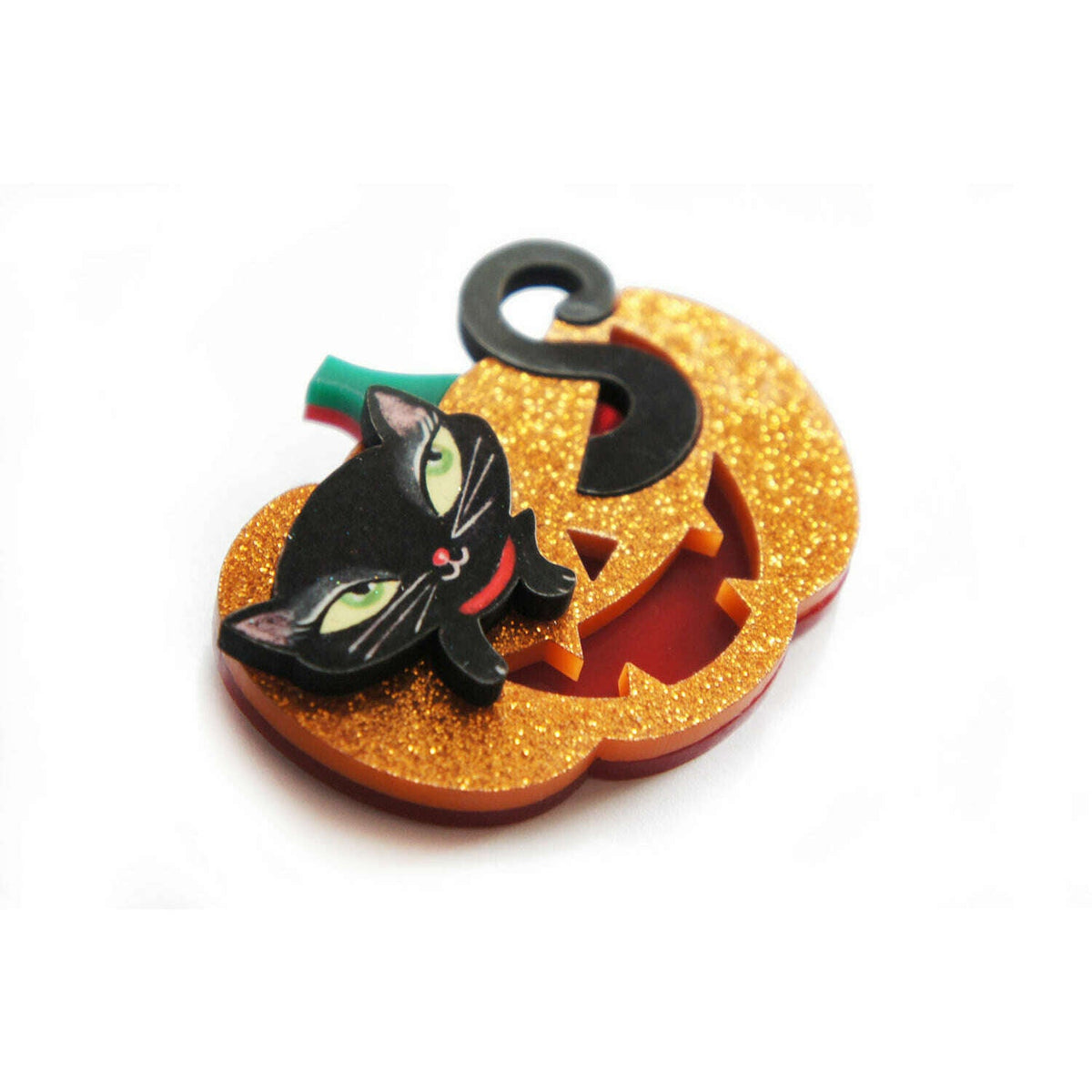 Pumpkin with Black Kitten Brooch by Laliblue | PRE-ORDER SHIPS IN 2-3 WEEKS