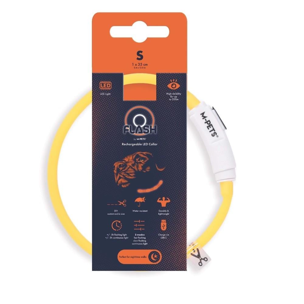 M-Pets Flash LED Dog Collar High Visibility Orange 35 cm