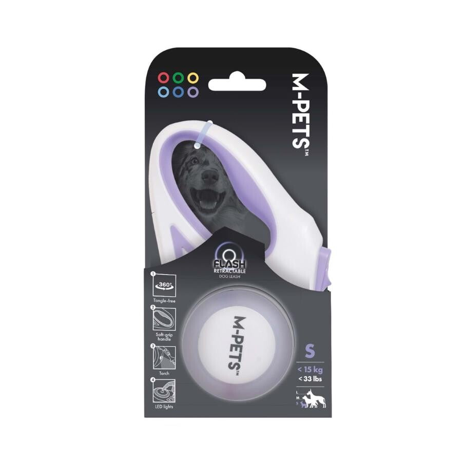 M-Pets Flash LED Retractable Dog Leash Purple 3m