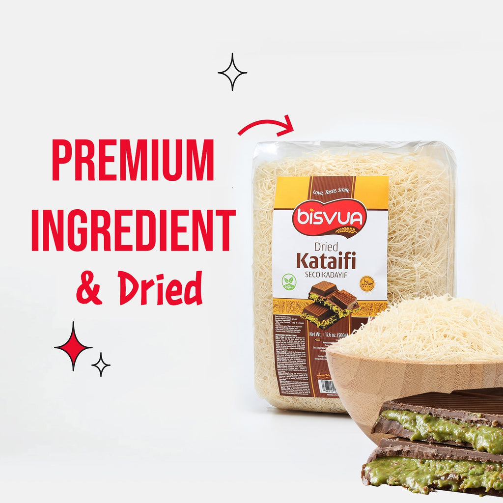 Bisvua Dried Kataifi 15 Pack - Premium Dried Kataifi Pastry 500g (17.6 oz) x 15
