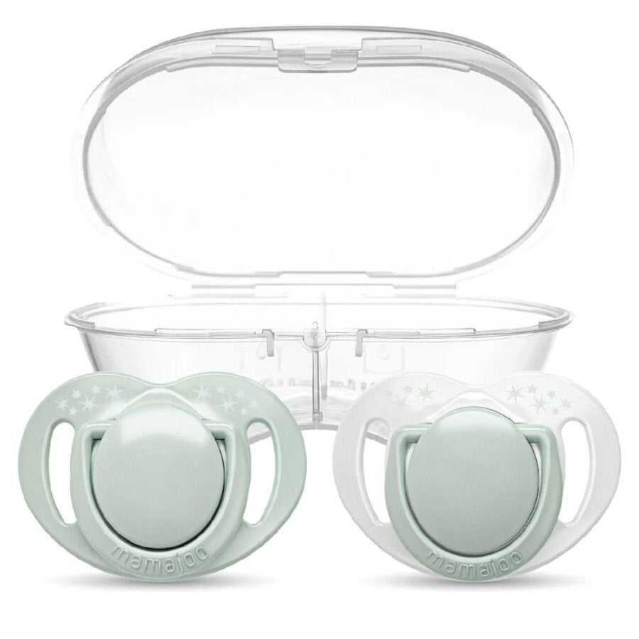 Mamajoo Powder Green Orthodontic Pacifiers with Storage Case 6m+ 2pk