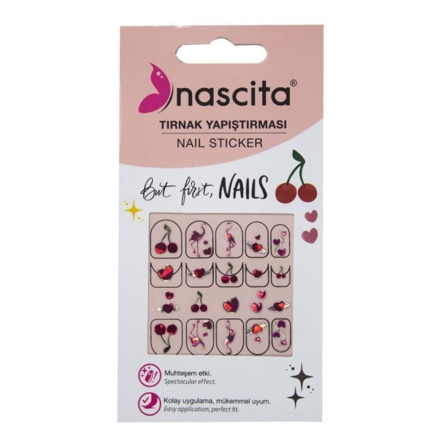 Nascita Nail Sticker 30 Flamingo & Cherry Designs 1 Count