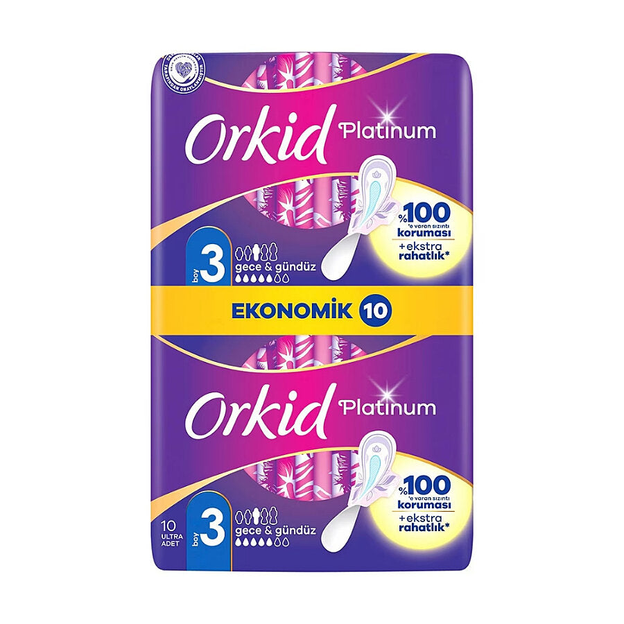 Orkid Platinum Night Sanitary Pads for Extra Protection 10 Count