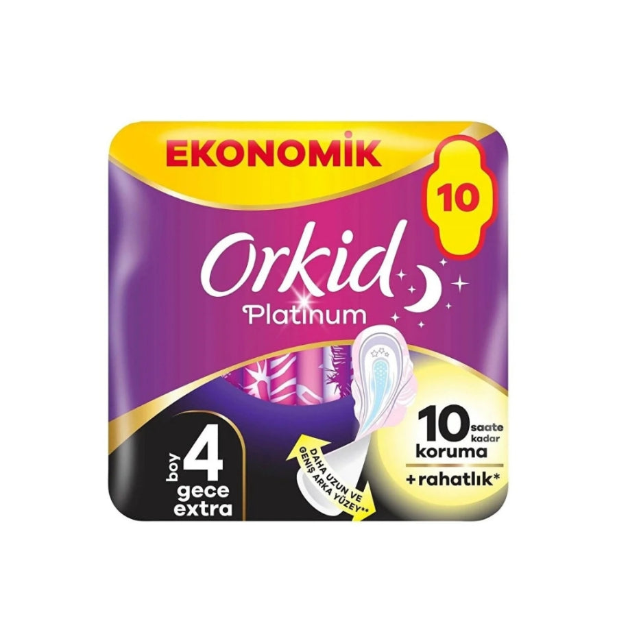 Orkid Platinum Night Sanitary Pads for Extra Protection 10 Count