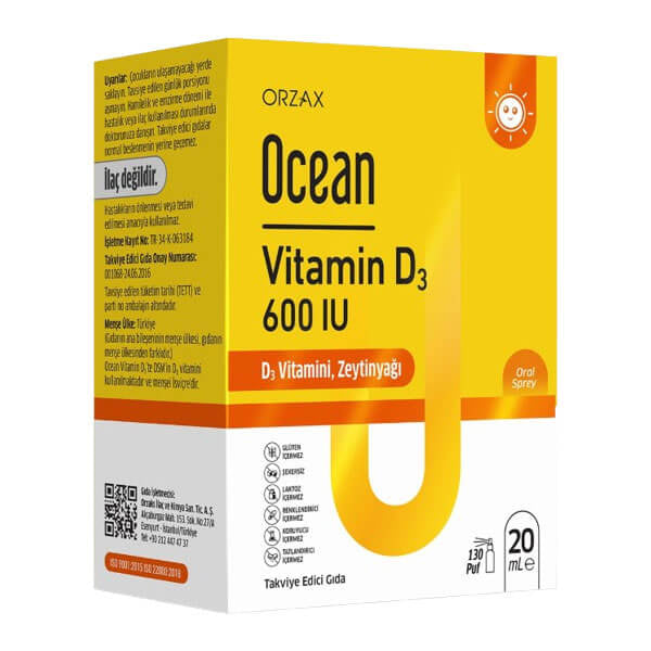 Orzax Ocean Vitamin D3 600 IU Spray for Bone Health 20 ml