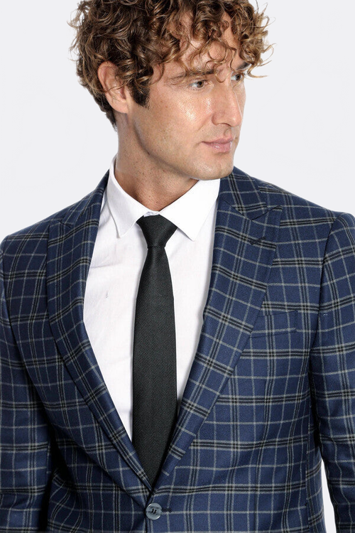 Checked Navy Blue Men Blazer - Wessi