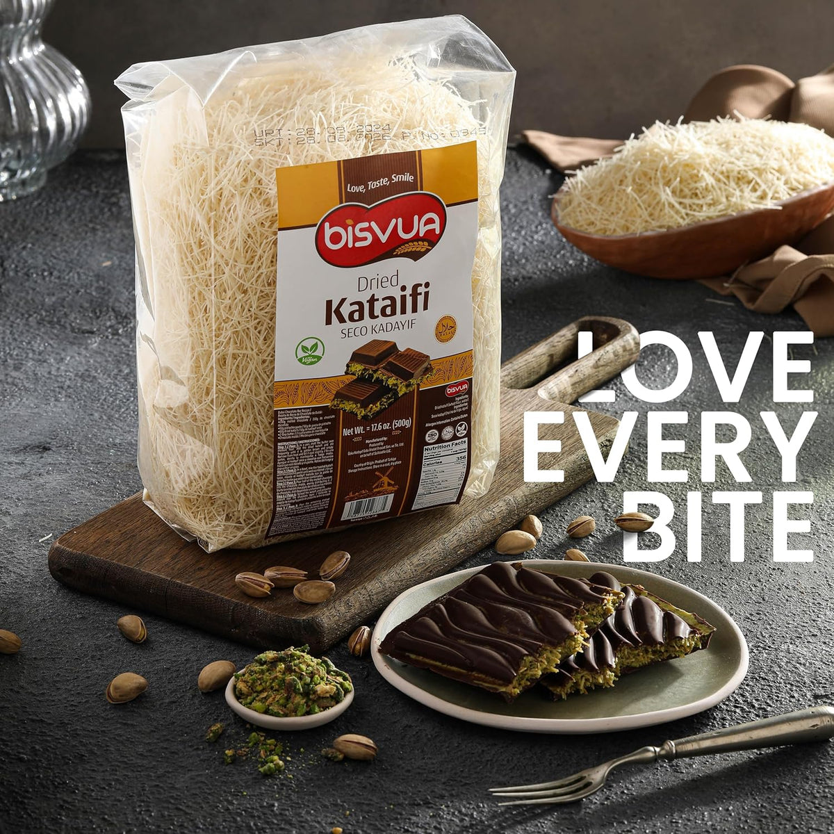 Bisvua Dried Kataifi 15 Pack - Premium Dried Kataifi Pastry 500g (17.6 oz) x 15