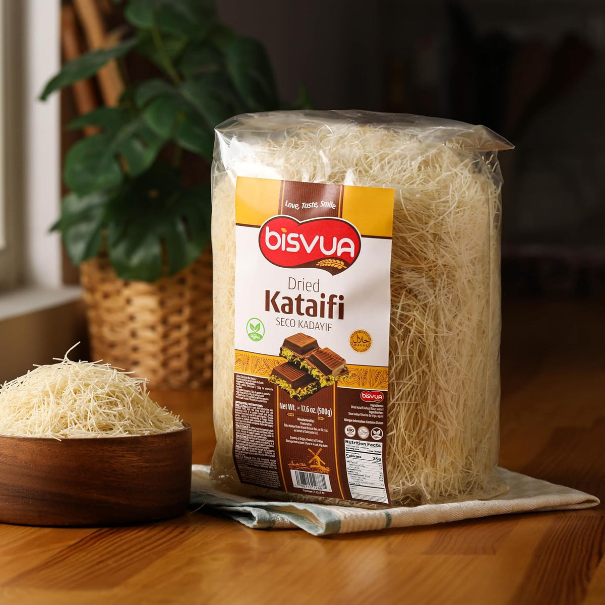 Bisvua Dried Kataifi 15 Pack - Premium Dried Kataifi Pastry 500g (17.6 oz) x 15