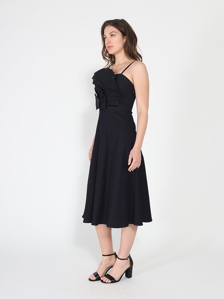 Gracia Fashion Women's Pleated Detail Strap A-Line Dress