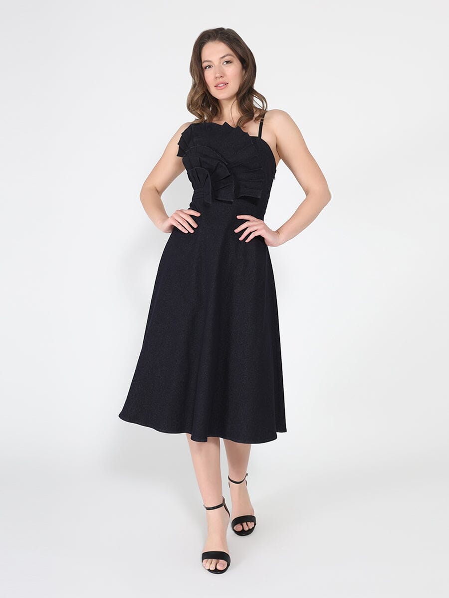 Gracia Fashion Women's Pleated Detail Strap A-Line Dress
