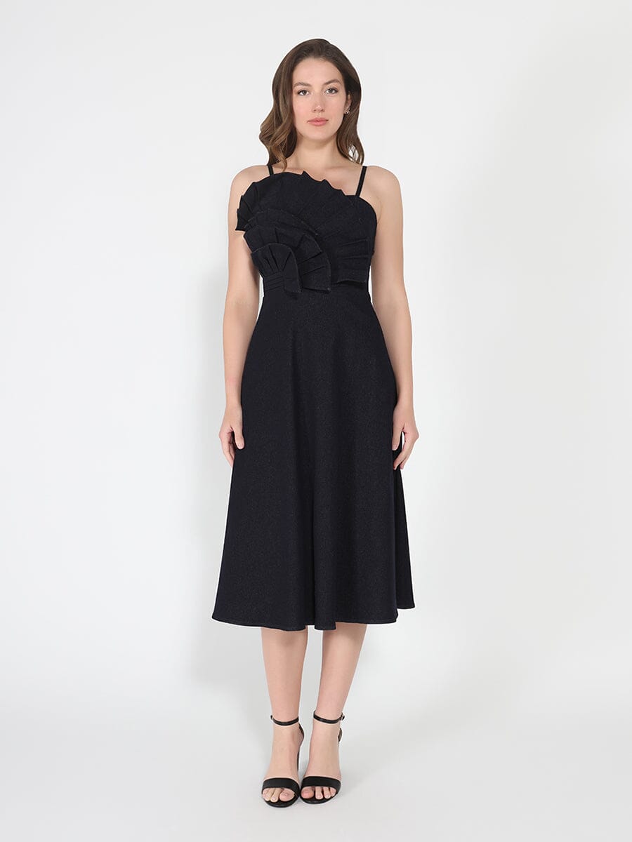 Gracia Fashion Women's Pleated Detail Strap A-Line Dress