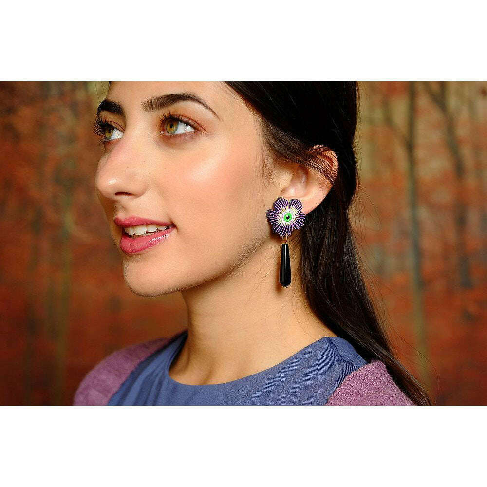 Purple Flower Earrings With Eyes by Laliblue | PRE-ORDER SHIPS IN 2-3 WEEKS