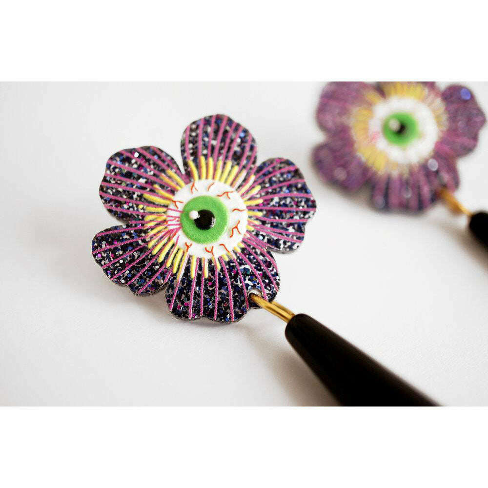 Purple Flower Earrings With Eyes by Laliblue | PRE-ORDER SHIPS IN 2-3 WEEKS